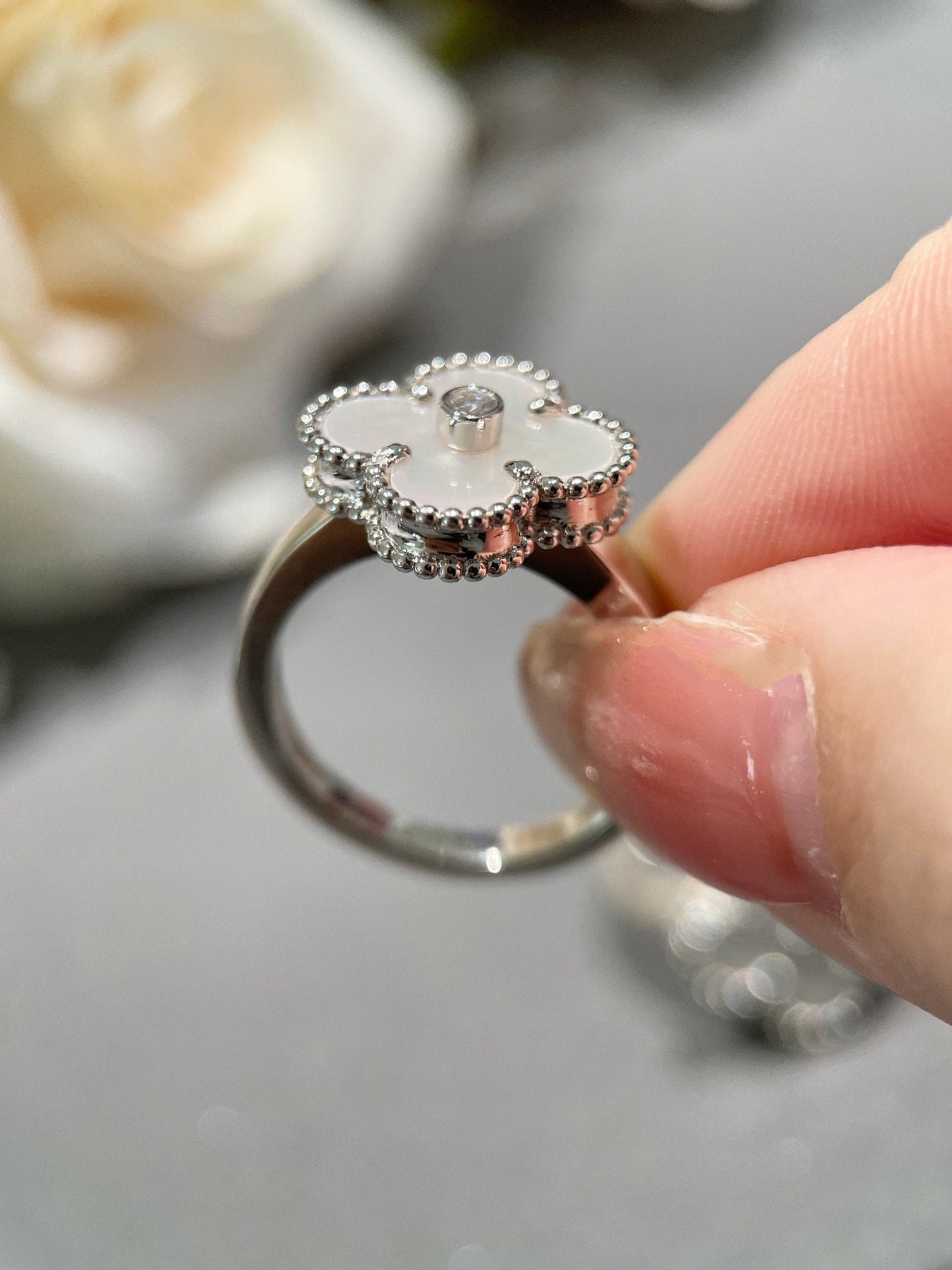 [Elowen Jewels]CLOVER SILVER MOP DIAMOND RING