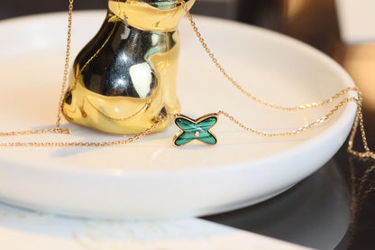 [Elowen Jewels]JEUX MALACHITE 1 DIAMOND PINK GOLD NECKLACE