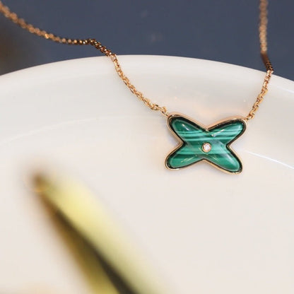[Elowen Jewels]JEUX MALACHITE 1 DIAMOND PINK GOLD NECKLACE