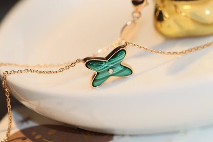 [Elowen Jewels]JEUX MALACHITE 1 DIAMOND PINK GOLD NECKLACE