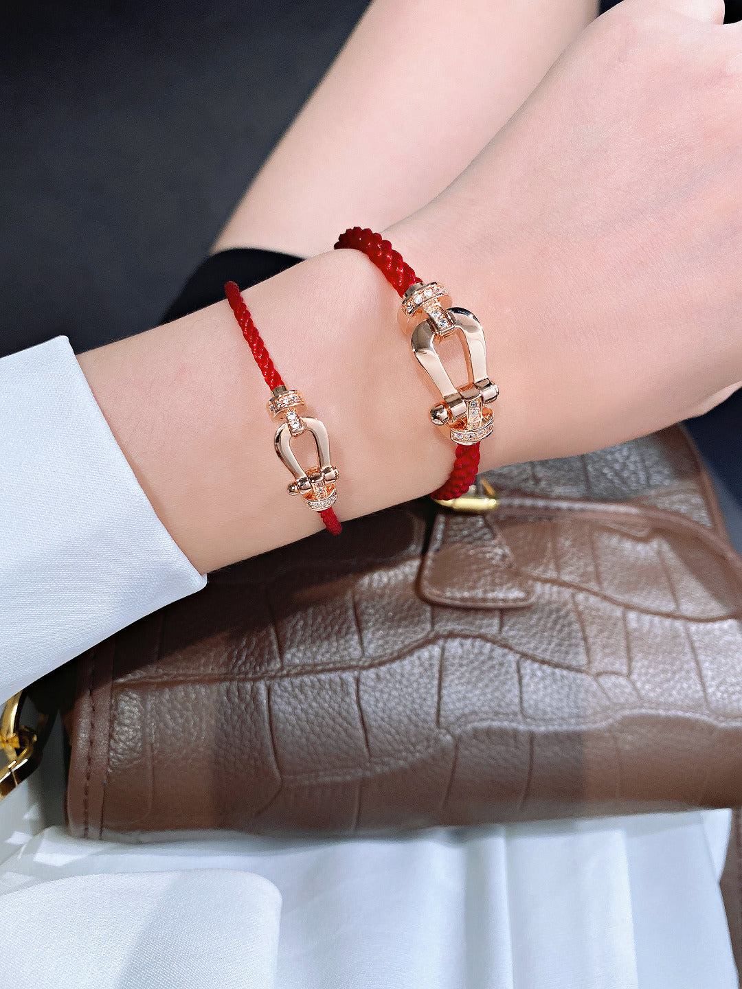 [Elowen Jewels]FORCE 10 HALF DIAMOND PINK GOLD RED CORDERI LARGE AND MEDIUM MODEL