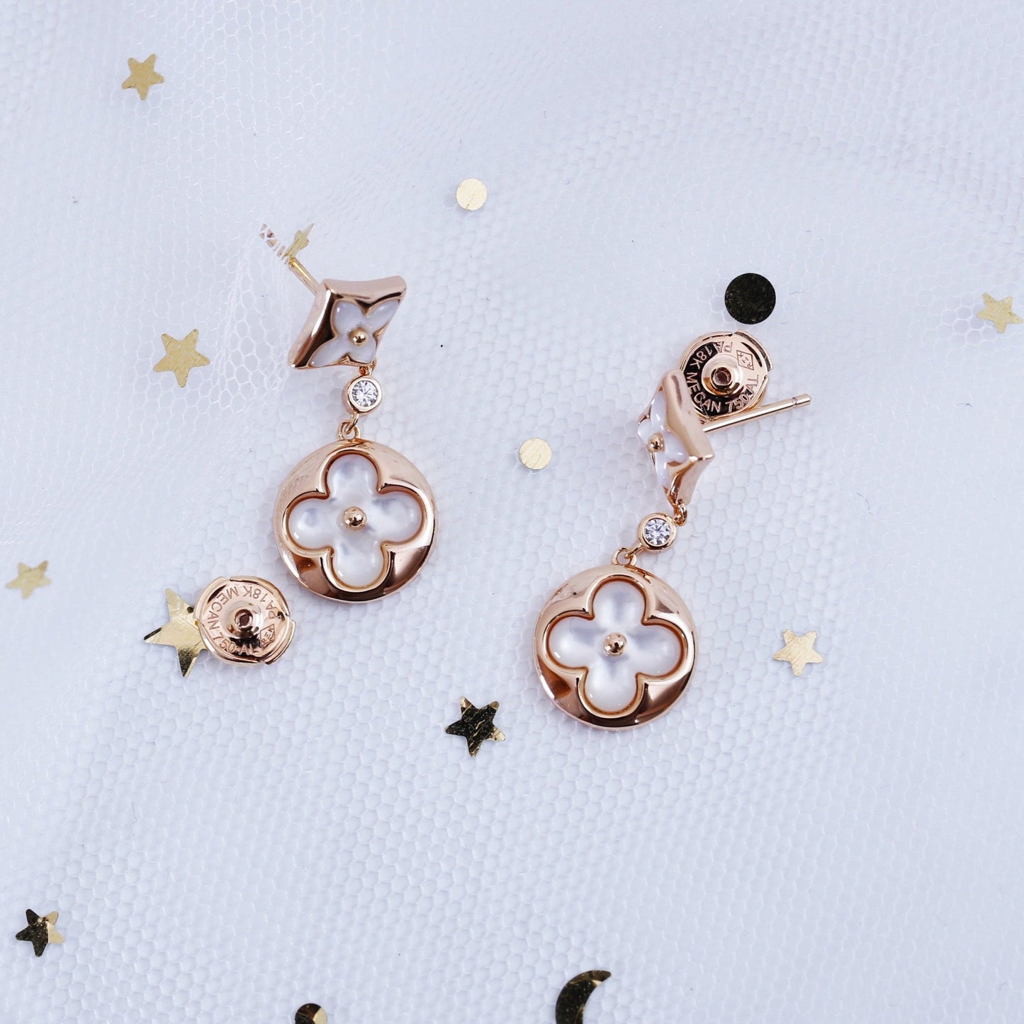 [Elowen Jewels]STAR AND SUN PINK GOLD MOP DROP EARRINGS