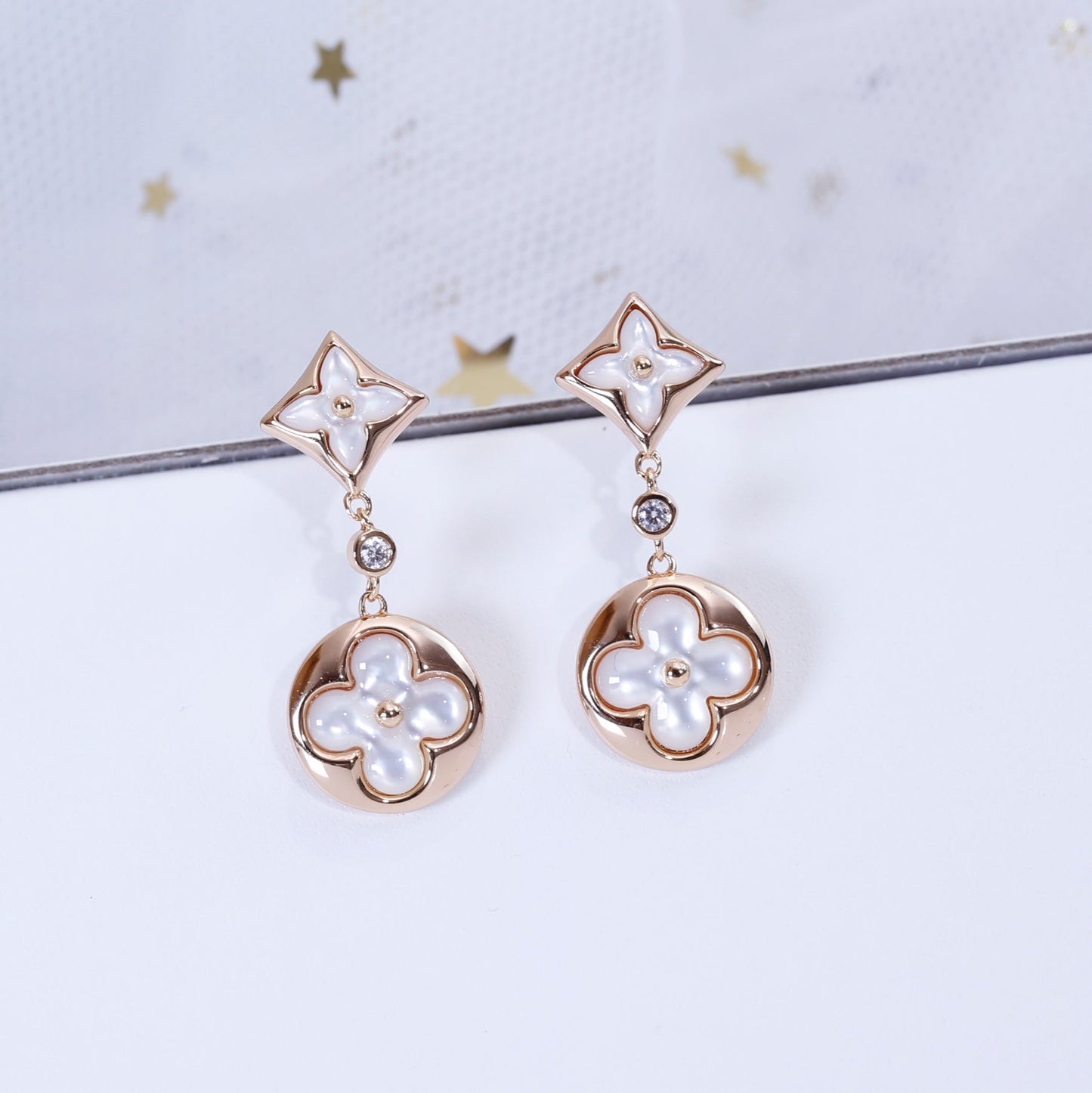 [Elowen Jewels]STAR AND SUN PINK GOLD MOP DROP EARRINGS
