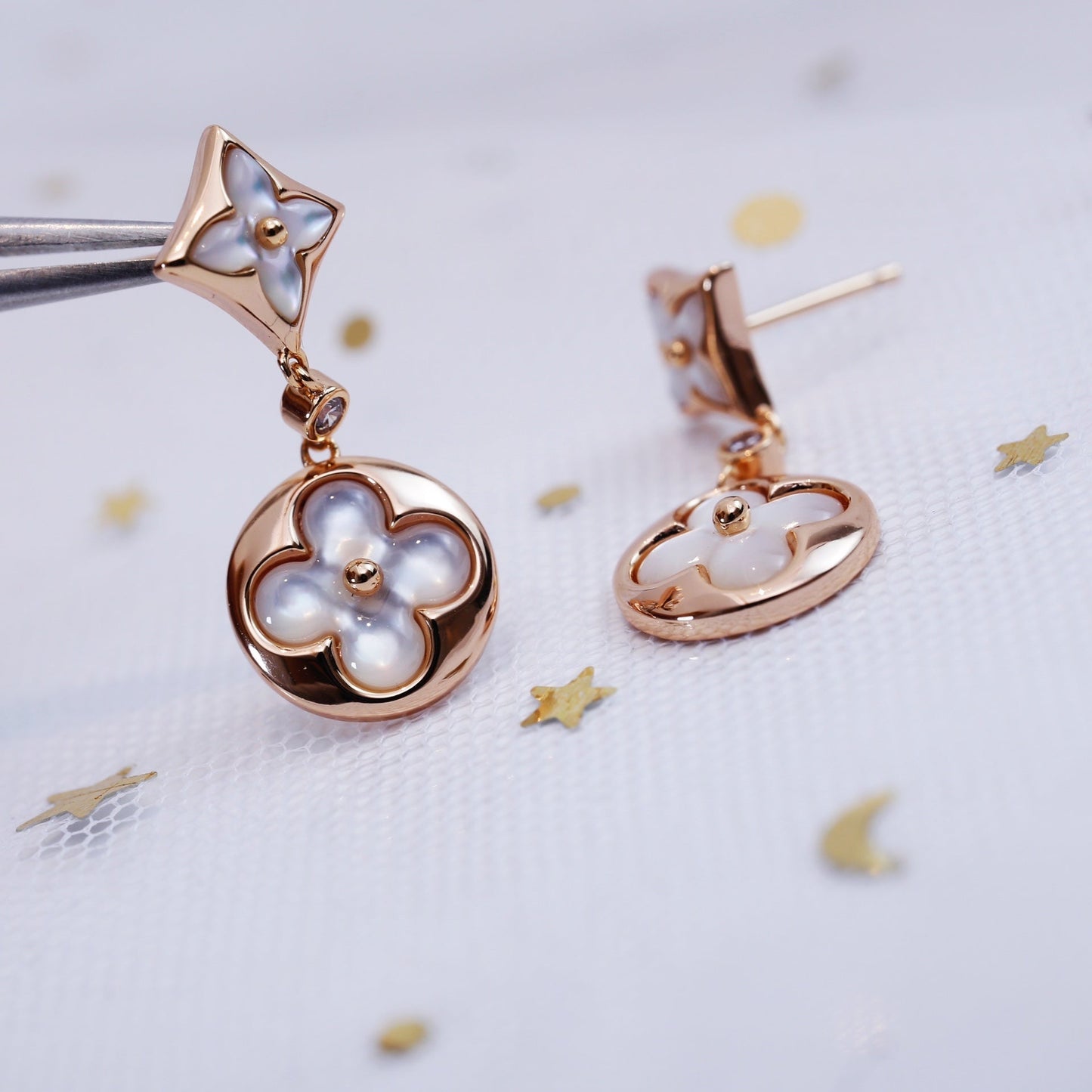 [Elowen Jewels]STAR AND SUN PINK GOLD MOP DROP EARRINGS