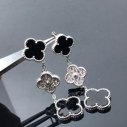 [Elowen Jewels]CLOVER 3 MOTIF DIAMOND ONYX SILVER EARRINGS