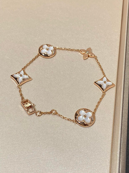 [Elowen Jewels]STAR AND SUN 5 MOTIF MOP PINK GOLD BRACELET