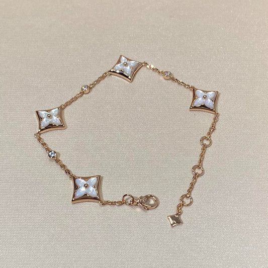 [Elowen Jewels]STAR 4 MOTIF MOP DIAMOND PINK GOLD BRACELET