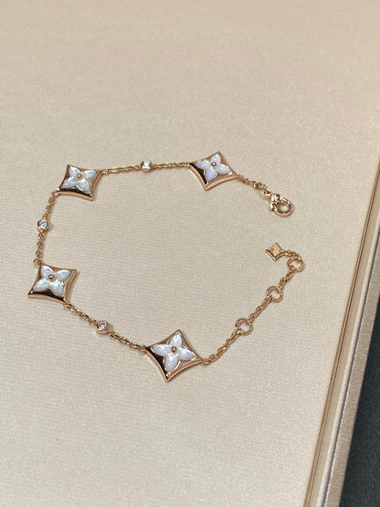 [Elowen Jewels]STAR 4 MOTIF MOP DIAMOND PINK GOLD BRACELET
