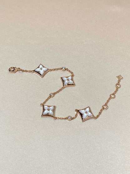[Elowen Jewels]STAR 4 MOTIF MOP DIAMOND PINK GOLD BRACELET