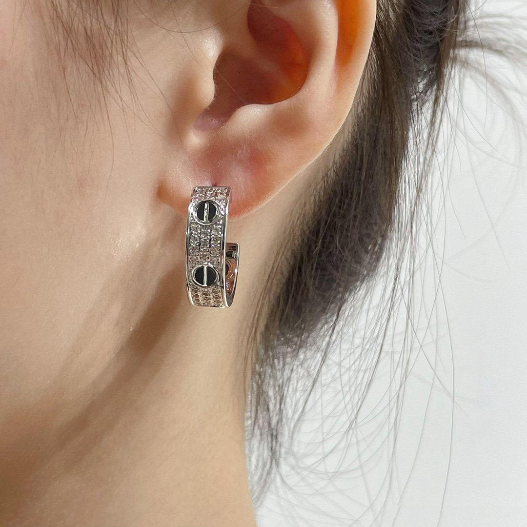[Elowen Jewels]LOVE CERAMIC DIAMOND PAVED SILVER EARRINGS