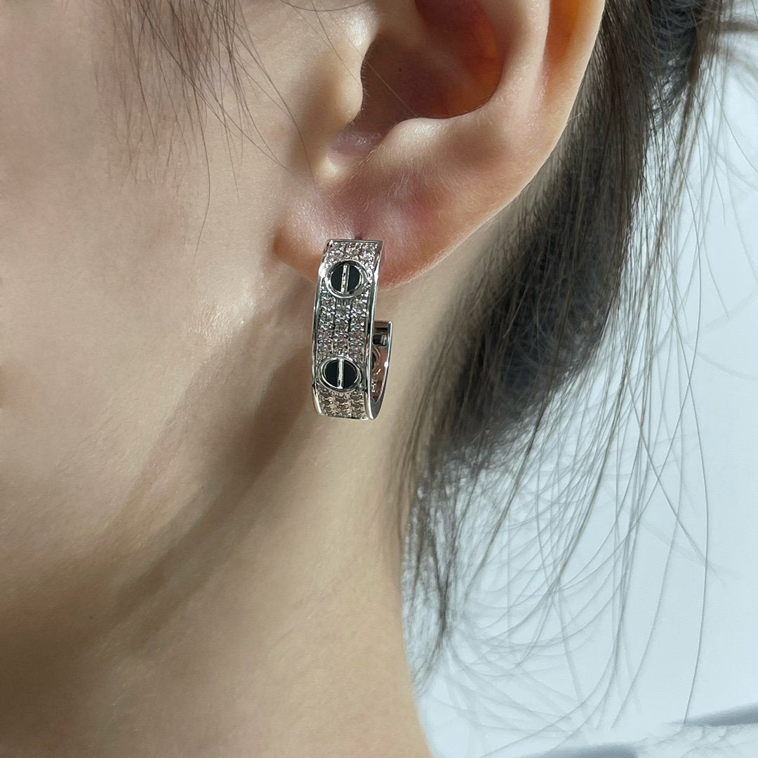 [Elowen Jewels]LOVE CERAMIC DIAMOND PAVED SILVER EARRINGS