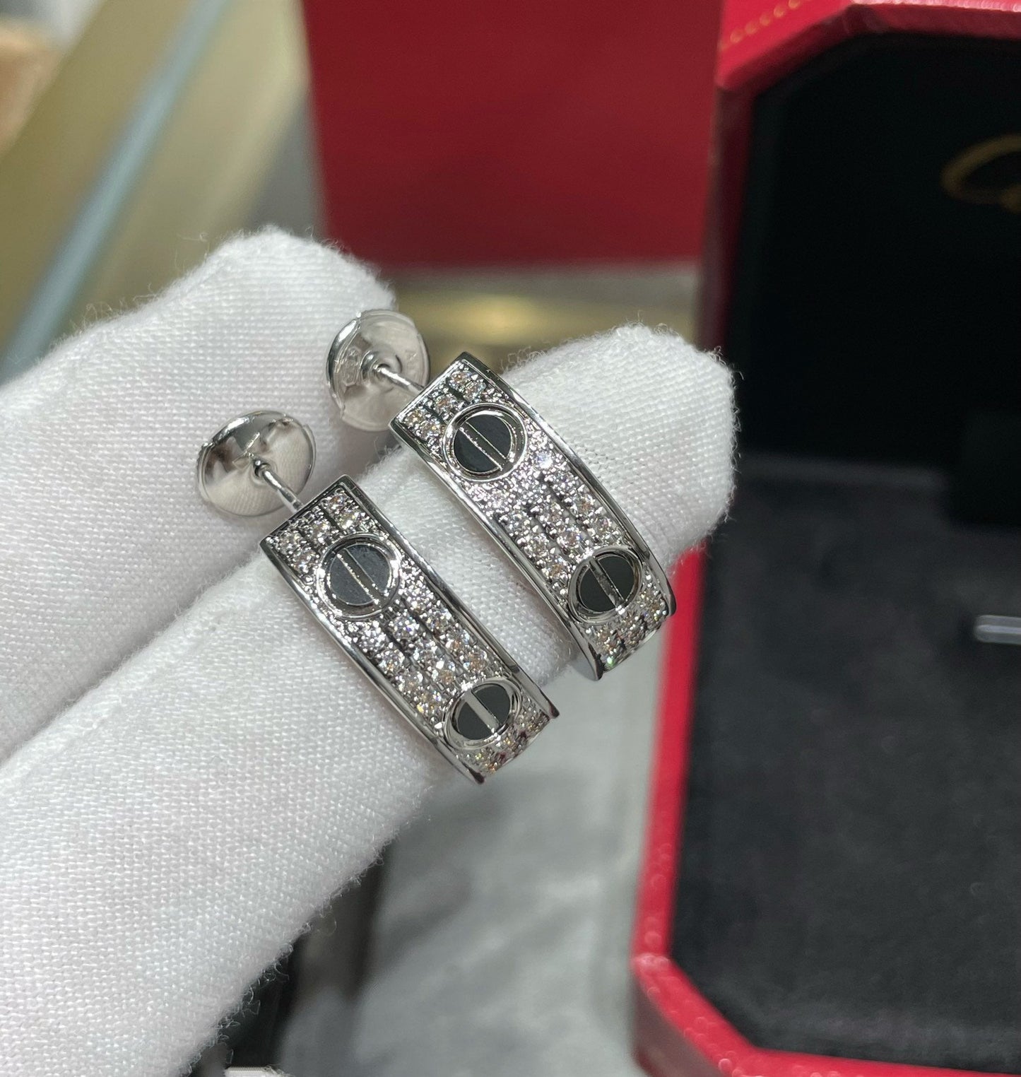 [Elowen Jewels]LOVE CERAMIC DIAMOND PAVED SILVER EARRINGS
