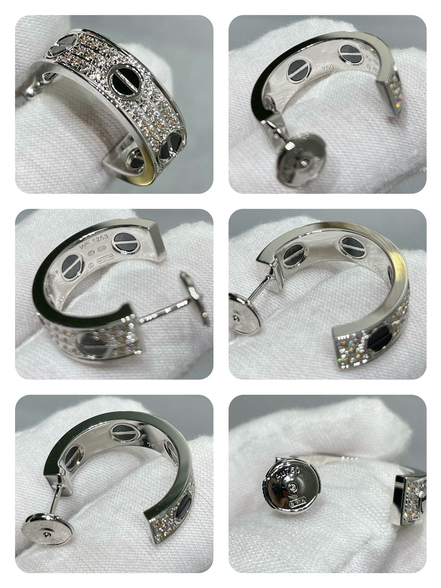 [Elowen Jewels]LOVE CERAMIC DIAMOND PAVED SILVER EARRINGS