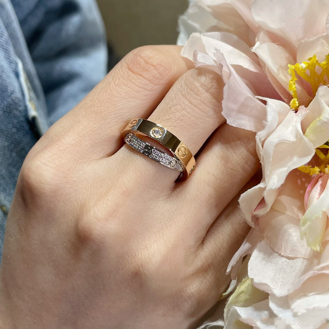 [Elowen Jewels]LOVE PINK GOLD SILVER DIAMOND DOUBLE RING