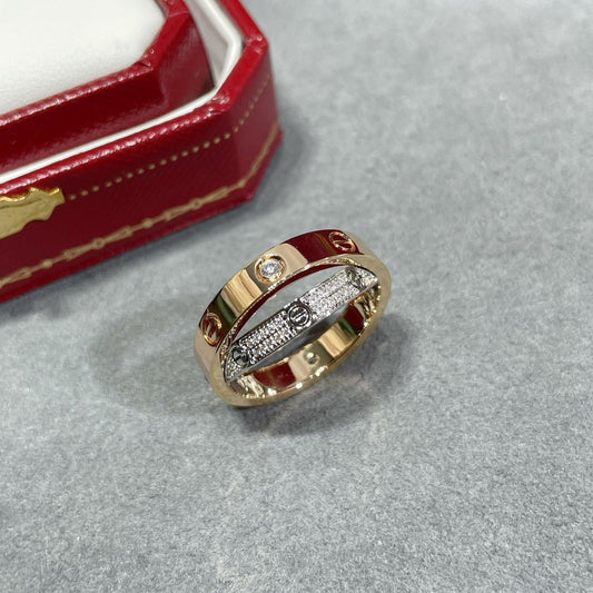 [Elowen Jewels]LOVE PINK GOLD SILVER DIAMOND DOUBLE RING