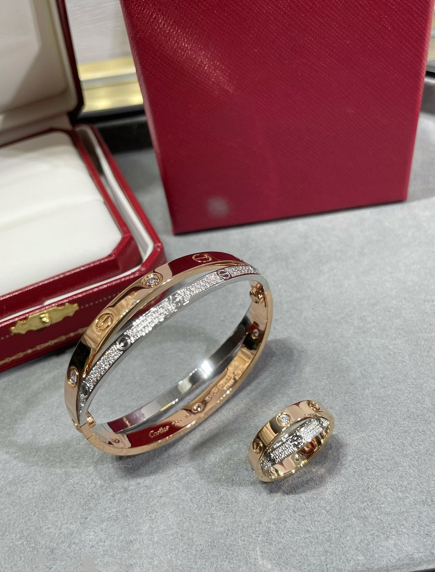 [Elowen Jewels]LOVE PINK GOLD SILVER DIAMOND DOUBLE RING