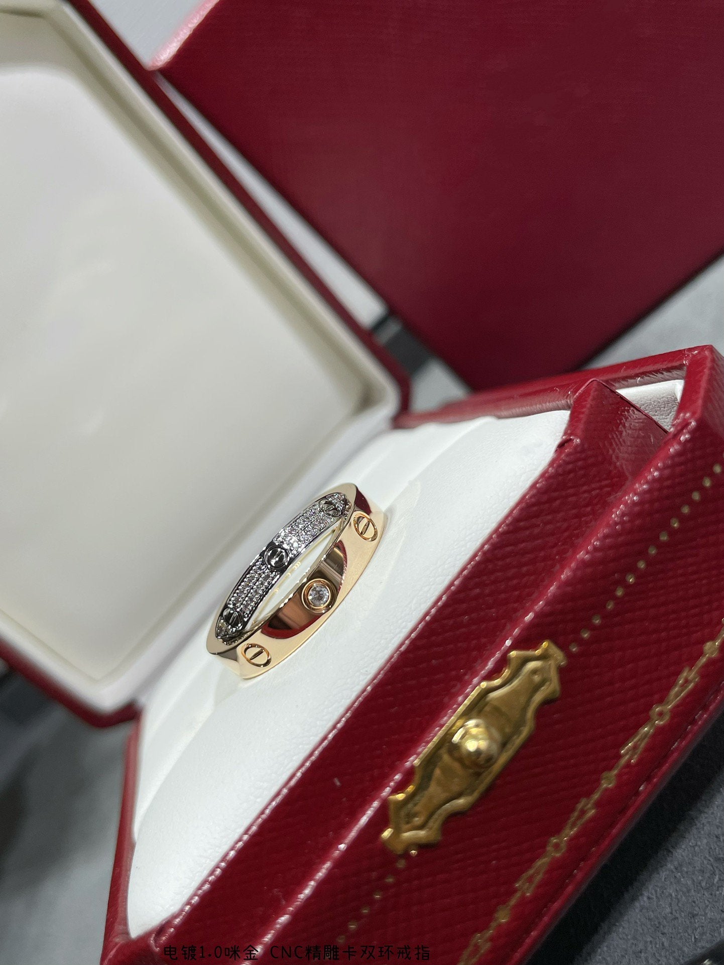 [Elowen Jewels]LOVE PINK GOLD SILVER DIAMOND DOUBLE RING
