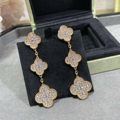 [Elowen Jewels]CLOVER 3 MOTIFS DIAMOND PAVED ROSE GOLD EARRINGS