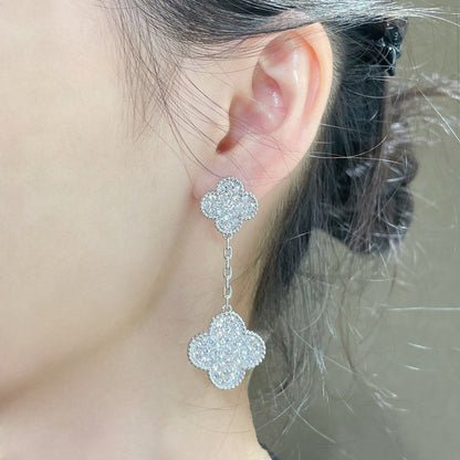 [Elowen Jewels]CLOVER 2 MOTIFS DIAMOND PAVED SILVER EARRINGS