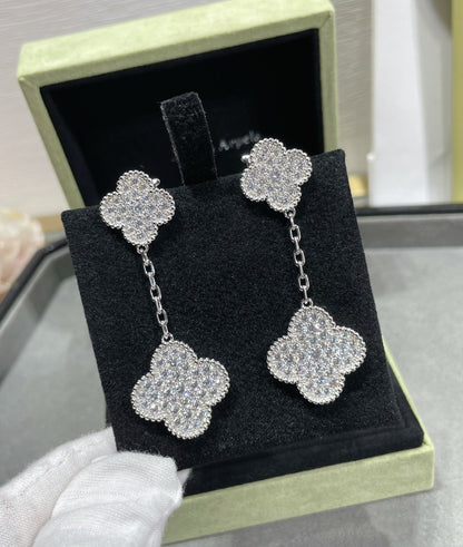 [Elowen Jewels]CLOVER 2 MOTIFS DIAMOND PAVED SILVER EARRINGS
