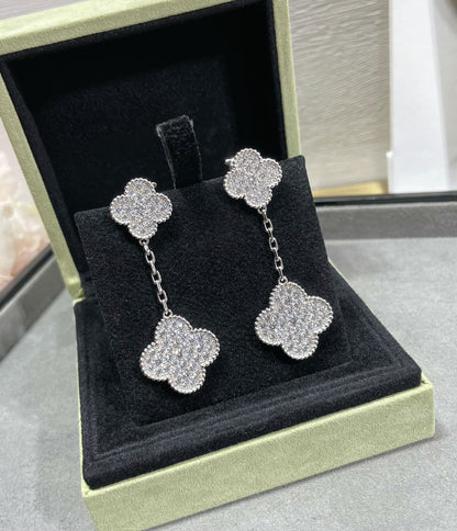 [Elowen Jewels]CLOVER 2 MOTIFS DIAMOND PAVED SILVER EARRINGS