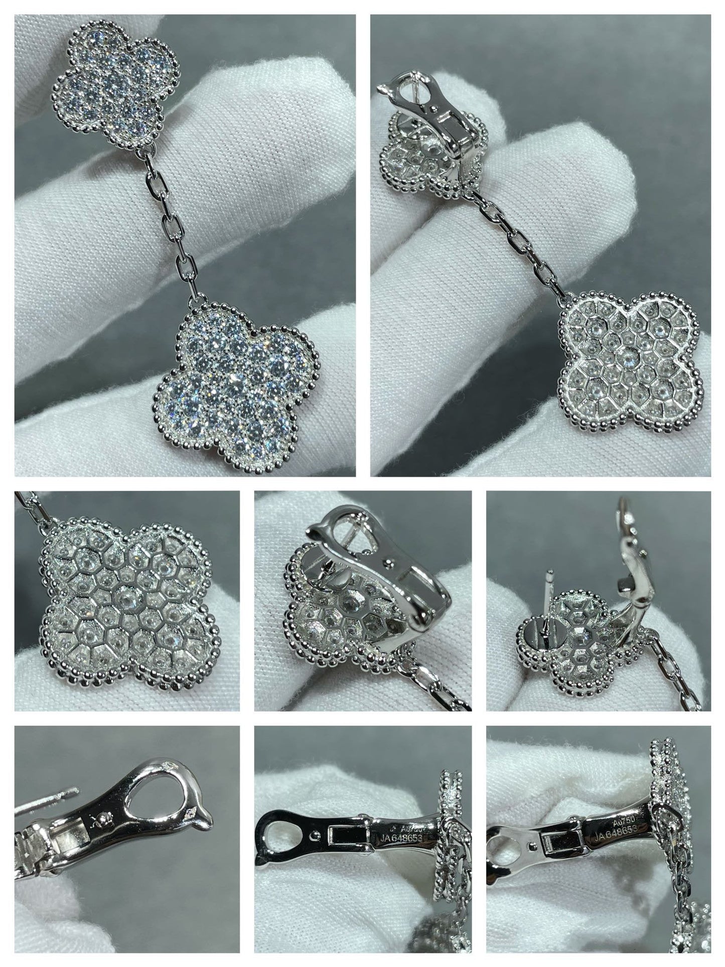[Elowen Jewels]CLOVER 2 MOTIFS DIAMOND PAVED SILVER EARRINGS