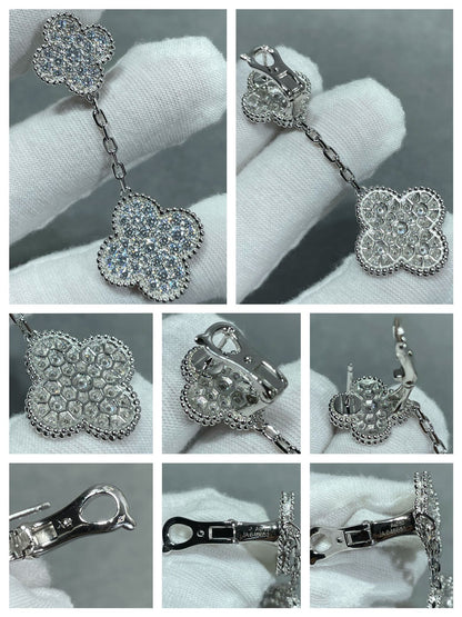 [Elowen Jewels]CLOVER 2 MOTIFS DIAMOND PAVED SILVER EARRINGS