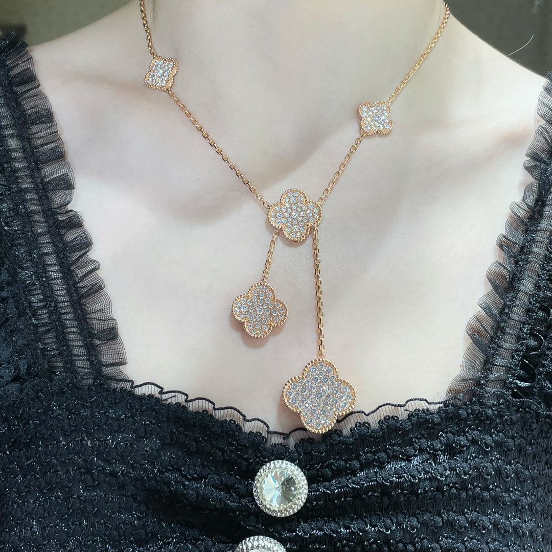 [Elowen Jewels]CLOVER 6 MOTIF DIAMOND PAVED NECKLACE