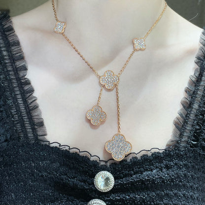 [Elowen Jewels]CLOVER 6 MOTIF DIAMOND PAVED NECKLACE