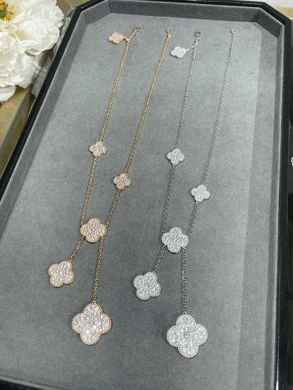 [Elowen Jewels]CLOVER 6 MOTIF DIAMOND PAVED NECKLACE