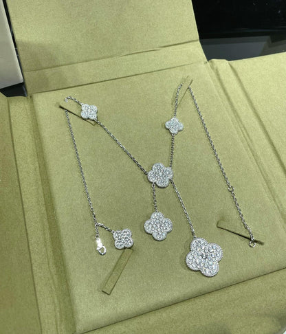 [Elowen Jewels]CLOVER 6 MOTIF DIAMOND PAVED NECKLACE