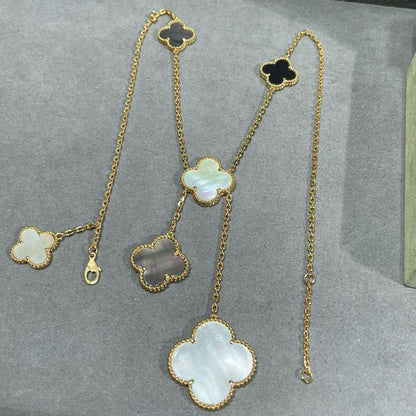 [Elowen Jewels]CLOVER 6 MOTIF MOP ONYX GOLD NECKLACE