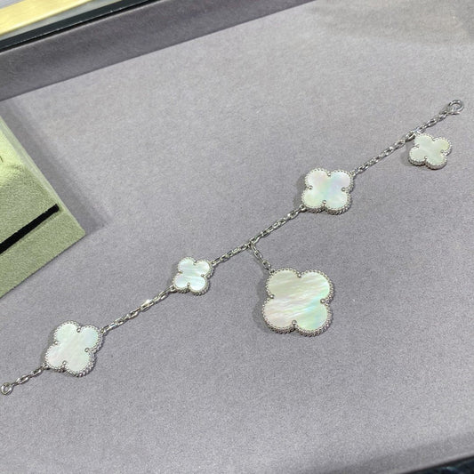 [Elowen Jewels]CLOVER 5 MOTIF WHITE MOP SILVER BRACELET