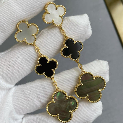 [Elowen Jewels]CLOVER 3 MOTIF MOP ONYX DARK MOP PINK GOLD EARRINGS