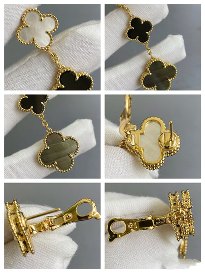 [Elowen Jewels]CLOVER 3 MOTIF MOP ONYX DARK MOP PINK GOLD EARRINGS