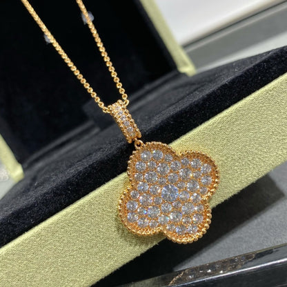 [Elowen Jewels]CLOVER 25MM LARGE PEDANT DIAMOND PAVED LONG NECKLACE