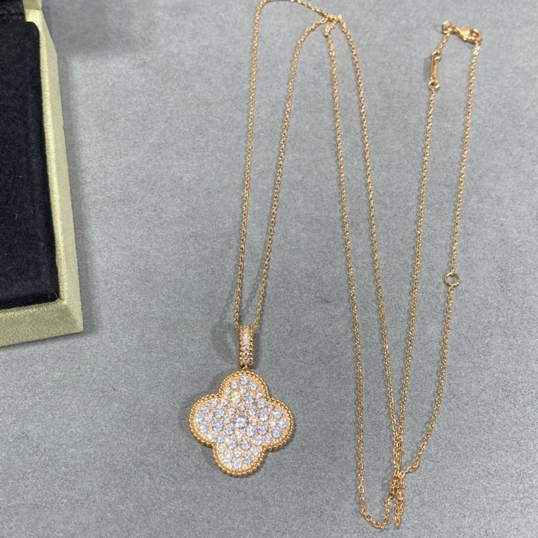 [Elowen Jewels]CLOVER 25MM LARGE PEDANT DIAMOND PAVED LONG NECKLACE