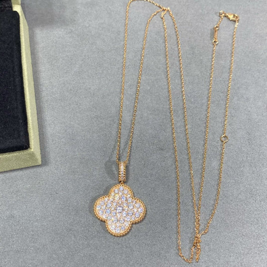 [Elowen Jewels]CLOVER 25MM LARGE PEDANT DIAMOND PAVED LONG NECKLACE