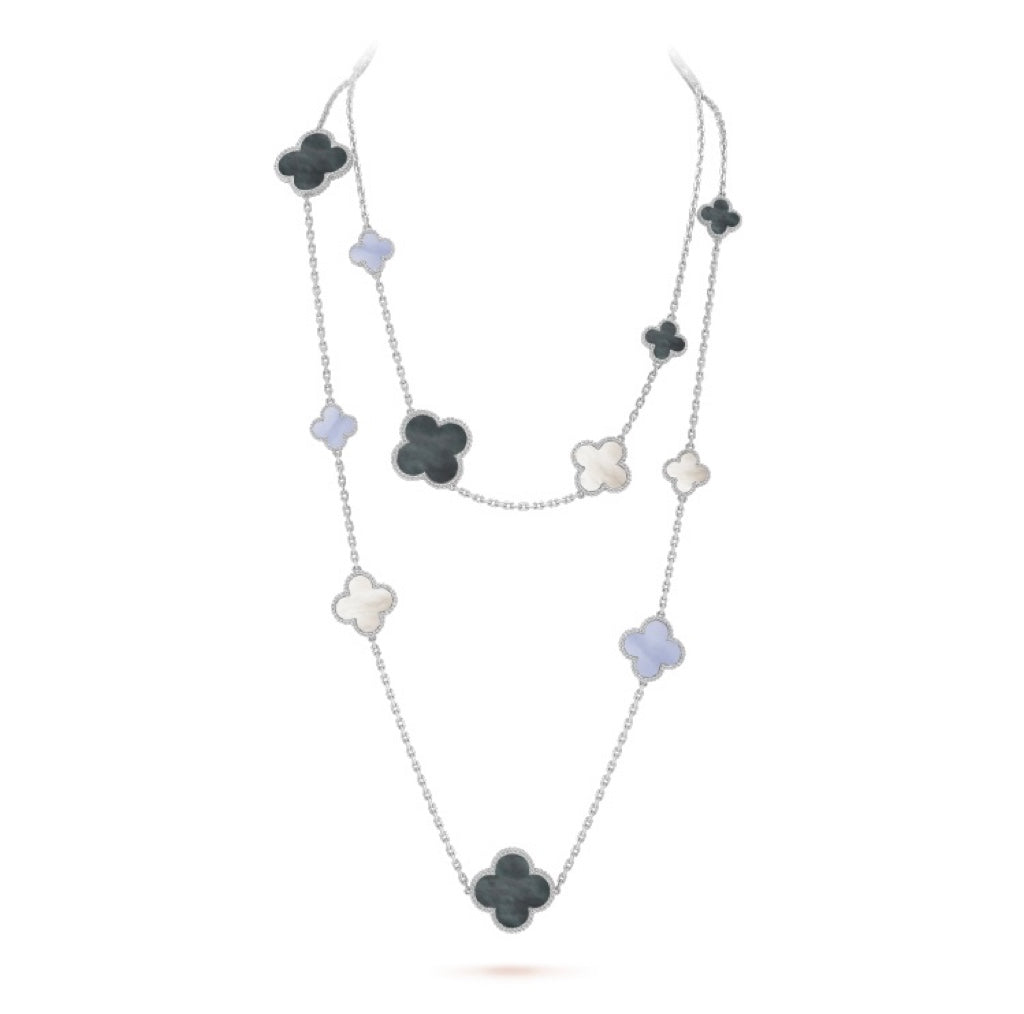 [Elowen Jewels]CLOVER 16 MOTIF CHALCEDONY MOP SILVER NECKLACE