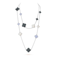 [Elowen Jewel]CLOVER 16 MOTIF CHALCEDONY MOP SILVER NECKLACE