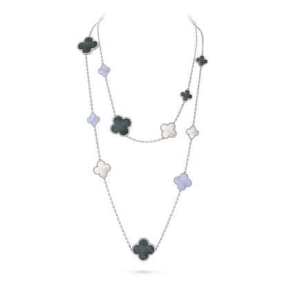 [Elowen Jewels]CLOVER 16 MOTIF CHALCEDONY MOP SILVER NECKLACE