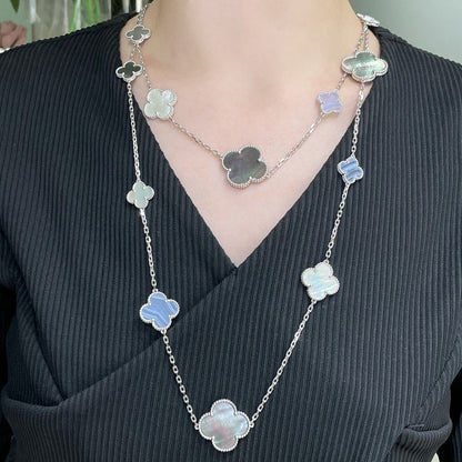 [Elowen Jewels]CLOVER 16 MOTIF CHALCEDONY MOP SILVER NECKLACE
