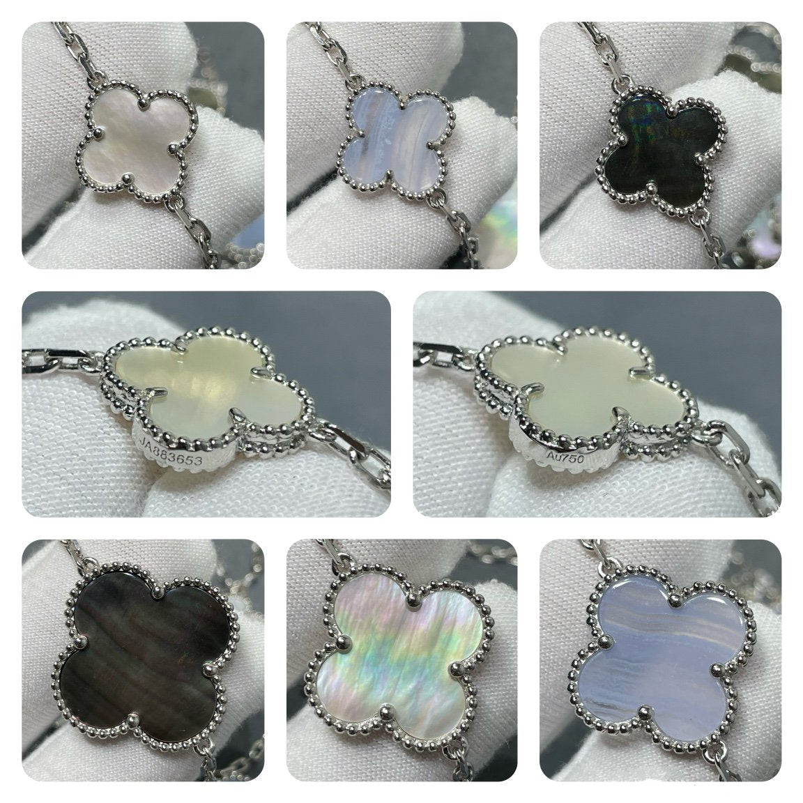 [Elowen Jewels]CLOVER 16 MOTIF CHALCEDONY MOP SILVER NECKLACE