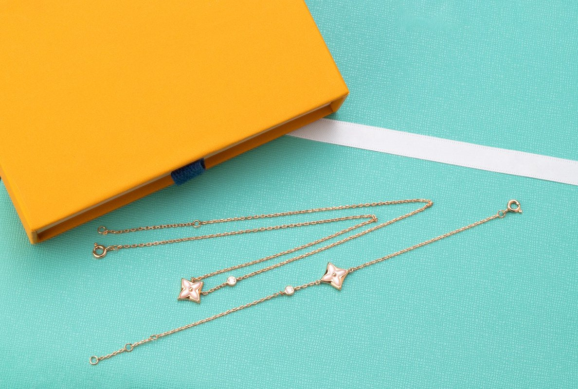 [Elowen Jewels]STAR PINK MOP 1 DIAMOND PINK GOLD NECKLACE