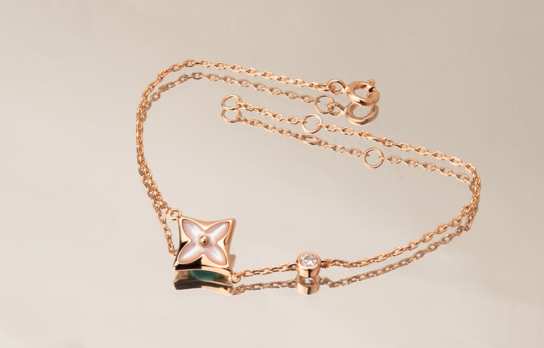 [Elowen Jewels]STAR PINK MOP 1 DIAMOND PINK GOLD NECKLACE