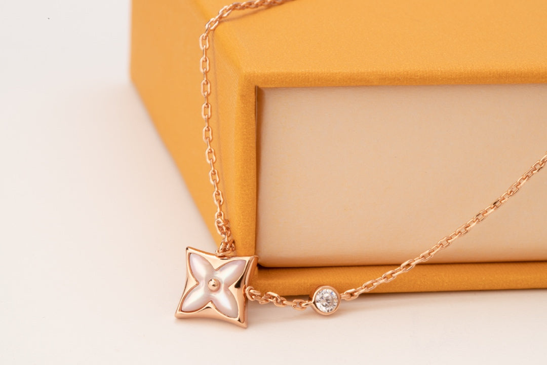 [Elowen Jewels]STAR PINK MOP 1 DIAMOND PINK GOLD NECKLACE