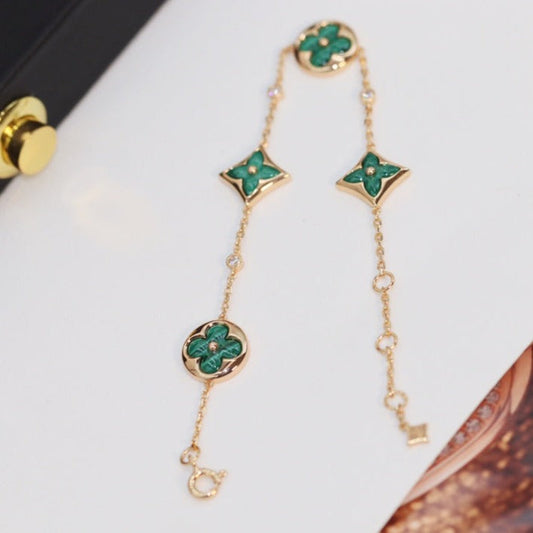 [Elowen Jewels]STAR AND SUN 4 MOTIF PINK GOLD MALACHITE BRACELET