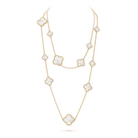 [Elowen Jewel]CLOVER 16 MOTIF WHITE MOP GOLD NECKLACE
