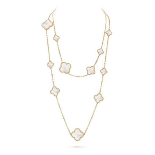 [Elowen Jewels]CLOVER 16 MOTIF WHITE MOP GOLD NECKLACE