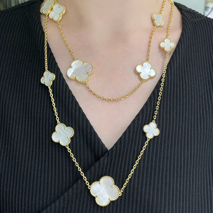 [Elowen Jewels]CLOVER 16 MOTIF WHITE MOP GOLD NECKLACE